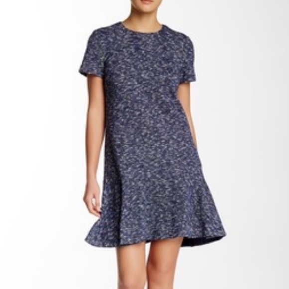 Tory Burch Spring Boho Tweed Blue White Lined Dress Church or Office Attire - Picture 3 of 5